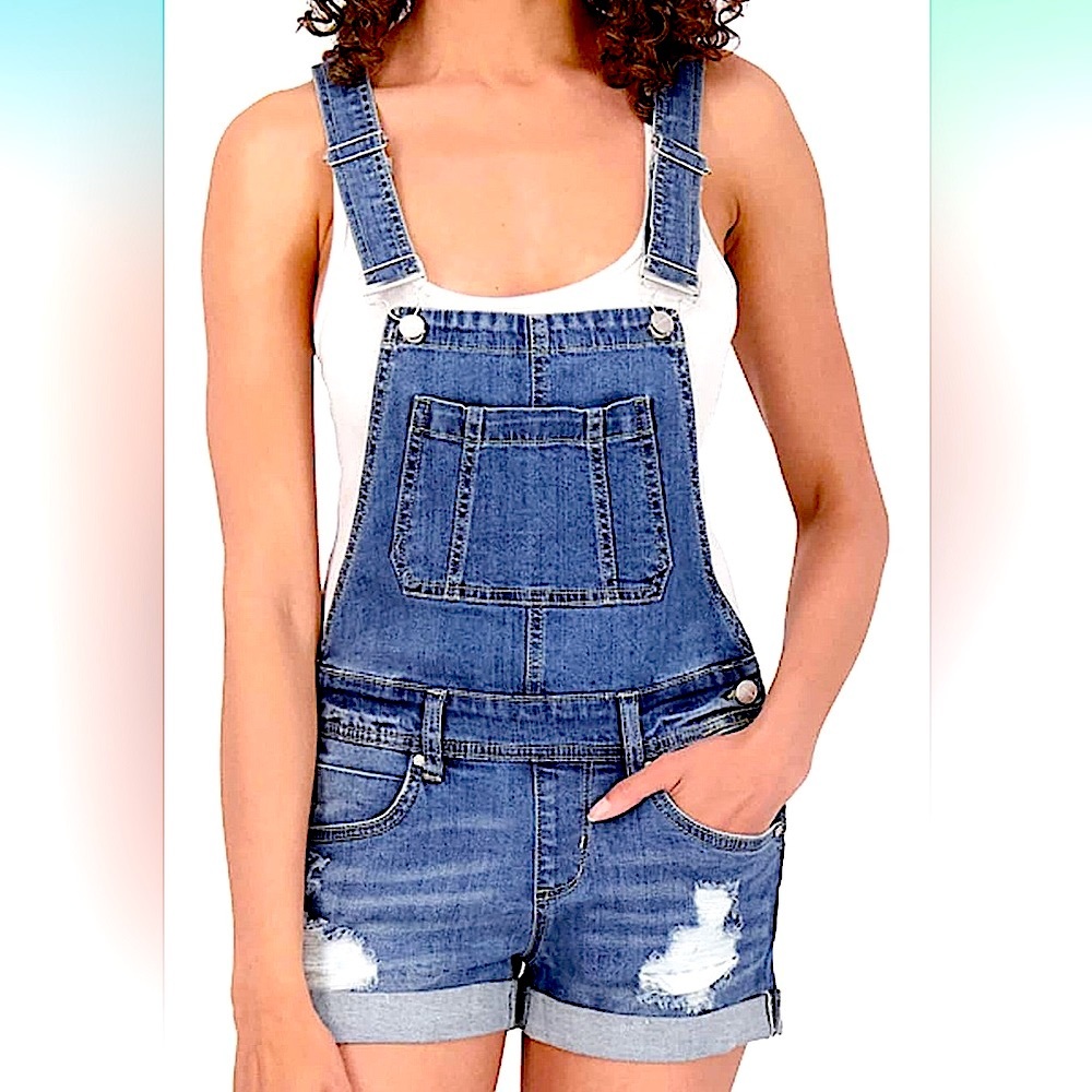 NWT ✅ BLUE SPICE 💙 Distressed Rolled Cuff SHORTALLS